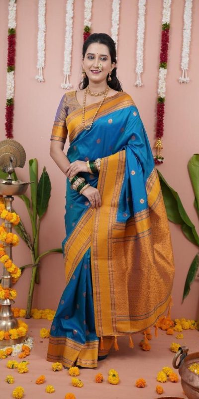 Blue Silk Paithni Weaving Zari Work Saree