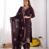 Brown Chinnon Silk Lace Embroidery Work Salwar Suit