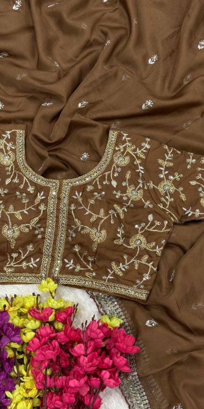 AC MAGIC CIRCLE Brown Soft Organza Saree Perfect for Wedding, Party, Haldi, Festival Celebrations, Diwali – . Grab it for ₹2099. Delivery 4-6 Working Days | Designer Sarees, Embroidered Sarees, Sarees, Bollywood Sarees, Creative Sarees, Ethnic Saree, Modern Digital sarees, Party Wear Sarees