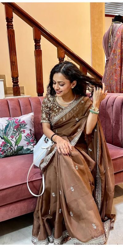 AC MAGIC CIRCLE Brown Soft Organza Saree Perfect for Wedding, Party, Haldi, Festival Celebrations, Diwali – . Grab it for ₹2099. Delivery 4-6 Working Days | Designer Sarees, Embroidered Sarees, Sarees, Bollywood Sarees, Creative Sarees, Ethnic Saree, Modern Digital sarees, Party Wear Sarees