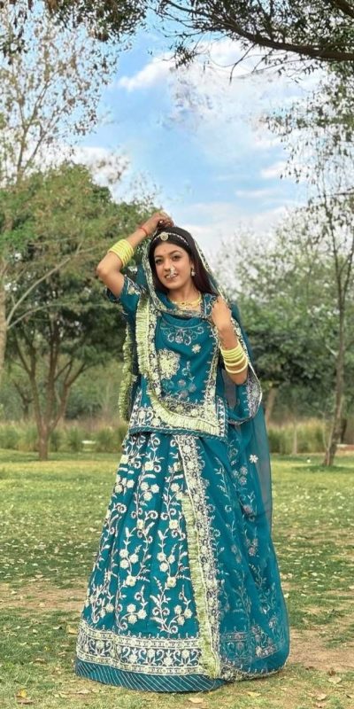 Firozi Fox Georgette Embroidery Work Lehenga Choli