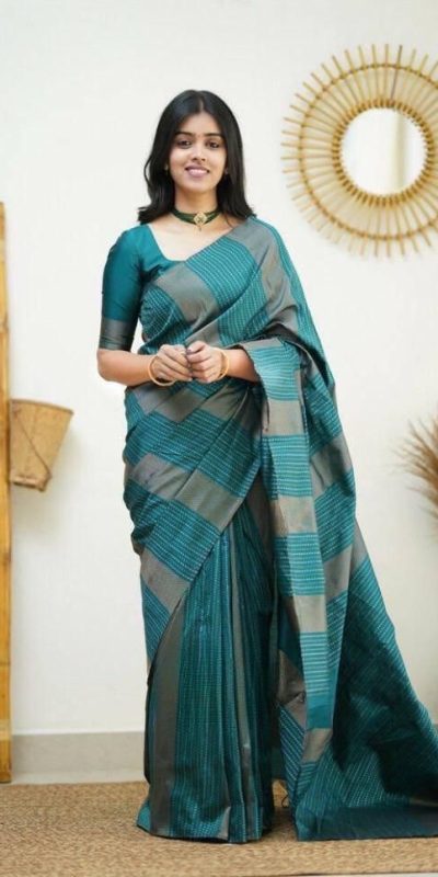 Firozi Soft Lichi Silk Rich Pallu Work Border Saree
