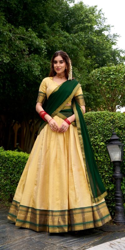 Green Kanchipuram Zari Lace Work Lehenga Choli