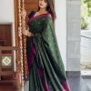 Green Lichi Silk Lace Work Border Saree