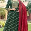Green Rayon Embroidery Work Gown