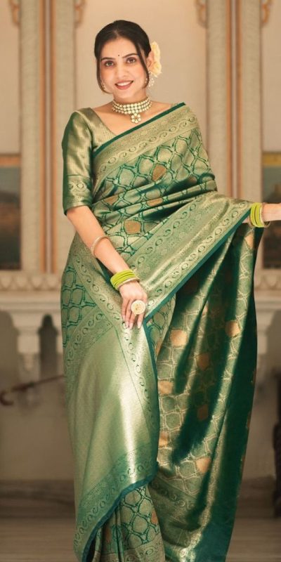 Green Soft Lichi With Jacquard Work Silk Saree