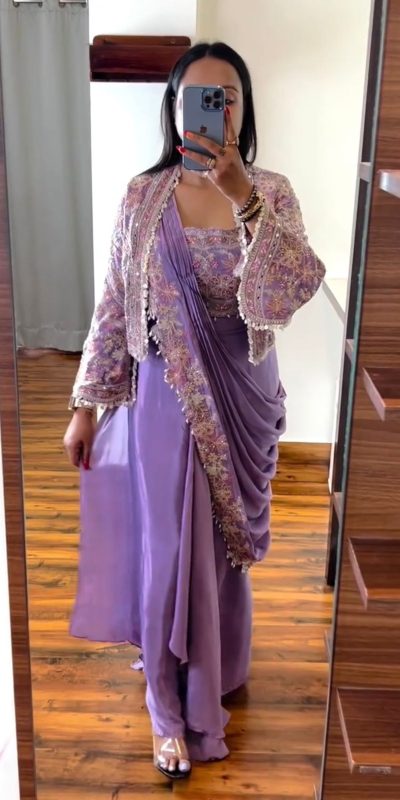 ST 1074 Lavender Color Chinon Saree with Embroidery Work & Lace Work. Best Price ₹2399. Delivery 4-6 Working Days. Shop now. | Designer Sarees, Embroidered Sarees, Sarees, Bollywood Sarees, Creative Sarees, Ethnic Saree, Modern Digital sarees, Party Wear Sarees