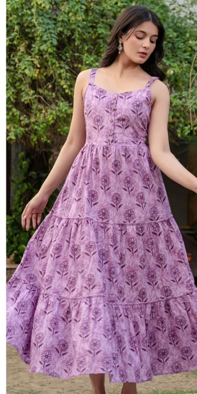 Lavender Cotton With Printed Gown