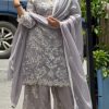 Lavender Faux Georgette Embroidery Lace Work Salwar Suit
