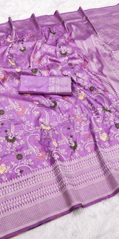Lavender Khaddi Pashmina Lace Zari Work Saree