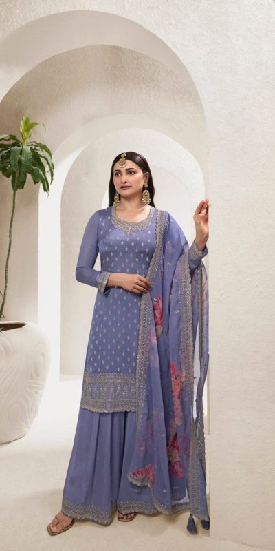 Lavender Viscose Chinon Embroidery Work Salwar Suit