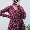 Maroon Cotton With Printed Kurti