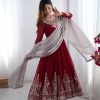 ZF 5008 Maroon Georgette Gown with Embroidery Work. Wedding, Party, Festive, Events, Special Price ₹2049. Delivery 4-6 Working Days. Shop now. | Jump Suits, Salwar suit, Casual Suits, Creative suits, Designer Suits, Palazzo Suits, Party Wear Suits, Patiala Suits, Straight Suits