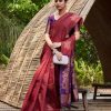 Maroon Lichi Silk Lace Border Saree