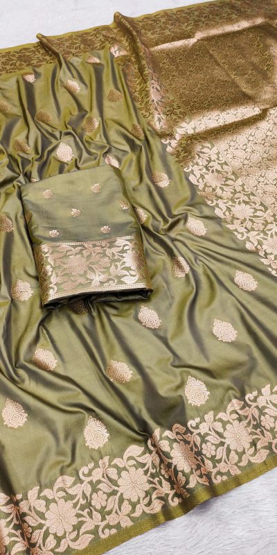 Mehendi Banarasi Silk Lace Zari Work Saree