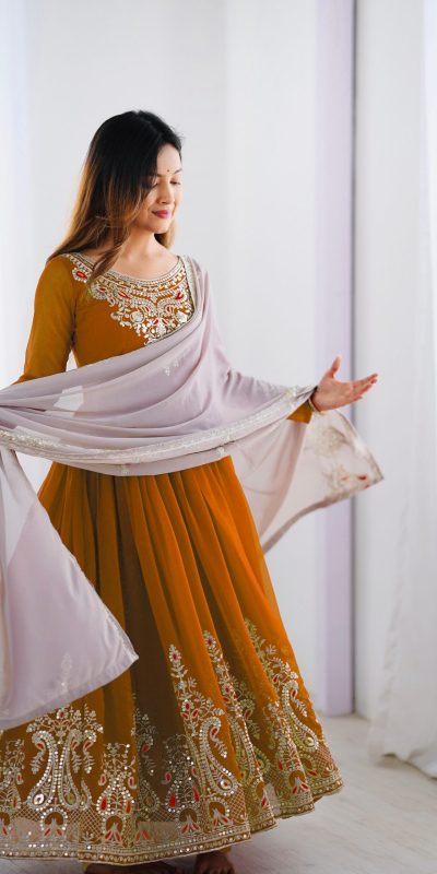 ZF 5008 White Mustered Gown with Embroidery Work. Wedding, Party, Festive, Events, Special Price ₹2049. Delivery 4-6 Working Days. Shop now. | Jump Suits, Salwar suit, Casual Suits, Creative suits, Designer Suits, Palazzo Suits, Party Wear Suits, Patiala Suits, Straight Suits