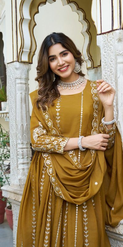 Ram 139 Mustered Star Georgette Gown Perfect for Wedding, Party, Family Gatherings, Haldi, Housewarming –. Grab it for ₹1949. Delivery 4-6 Working | Jump Suits, Salwar suit, Casual Suits, Creative suits, Designer Suits, Palazzo Suits, Party Wear Suits, Patiala Suits, Straight Suits