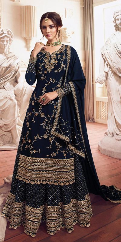 Navy Blue Georgette Embroidery Work Salwar Suit