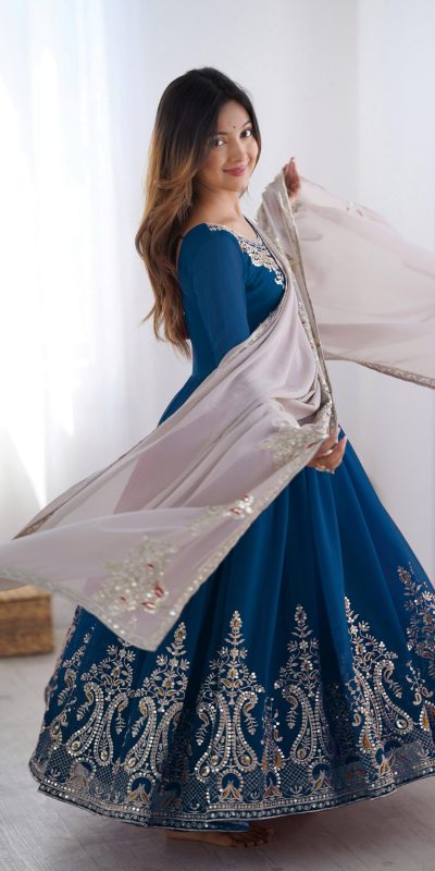 ZF 5008 Navy Blue Georgette Gown with Embroidery Work. Wedding, Party, Festive, Events, Special Price ₹2049. Delivery 4-6 Working Days. Shop now. | Jump Suits, Salwar suit, Casual Suits, Creative suits, Designer Suits, Palazzo Suits, Party Wear Suits, Patiala Suits, Straight Suits