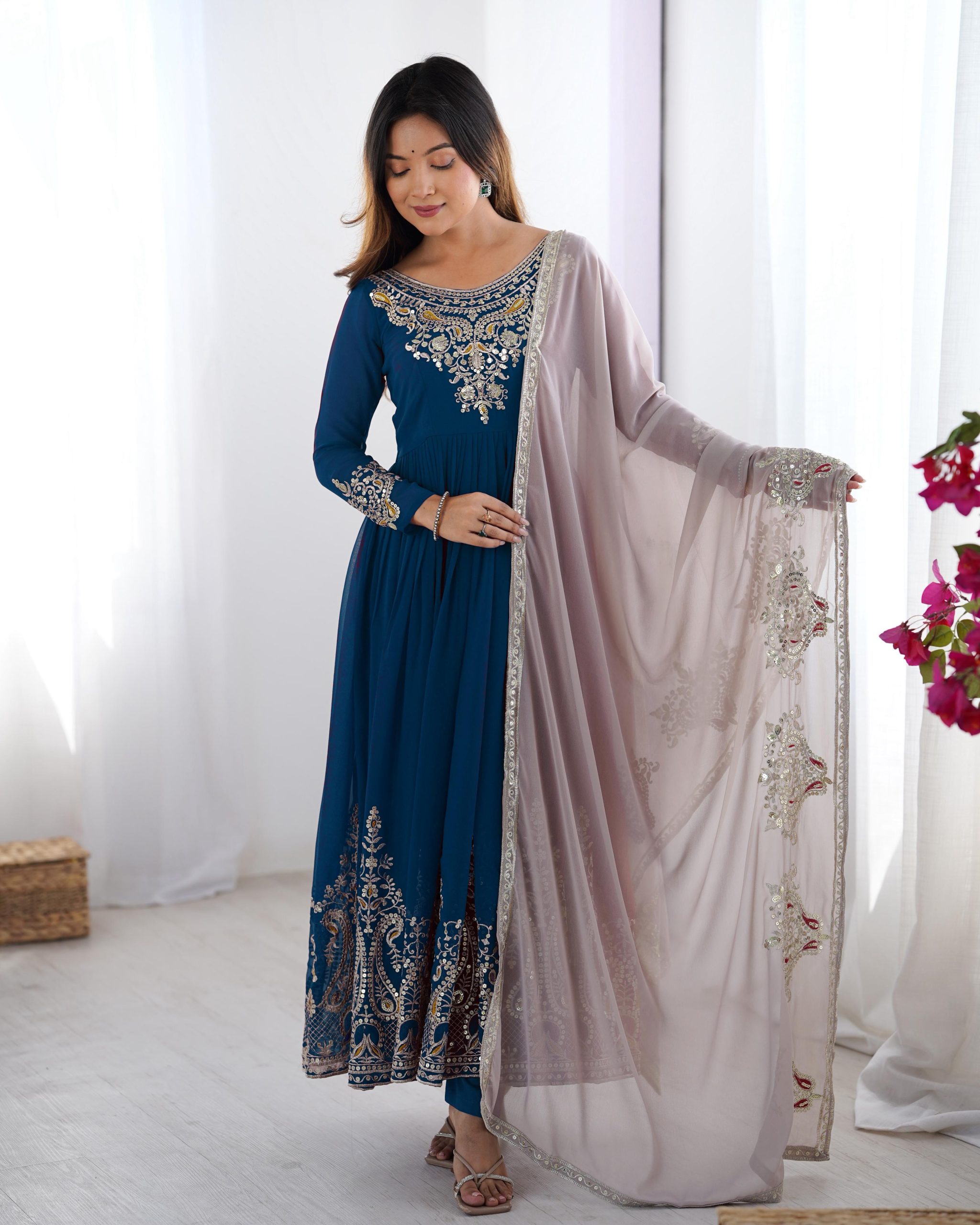 ZF 5008 Navy Blue Georgette Gown with Embroidery Work. Wedding, Party, Festive, Events, Special Price ₹2049. Delivery 4-6 Working Days. Shop now. | Jump Suits, Salwar suit, Casual Suits, Creative suits, Designer Suits, Palazzo Suits, Party Wear Suits, Patiala Suits, Straight Suits