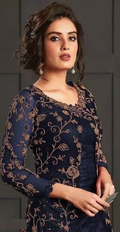 Navy Blue Net Stone Work Salwar Suit