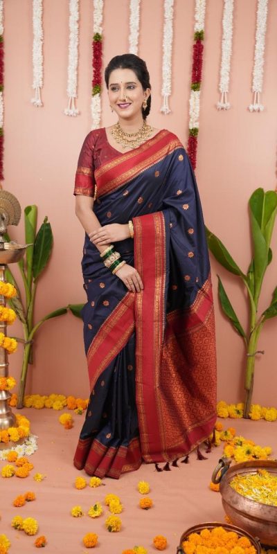 Navy Blue Silk Paithni Weaving Zari Work Saree