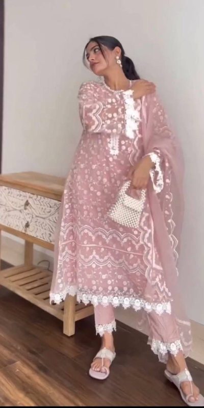 Onion Soft Net Embroidery Cut Work Salwar Suit