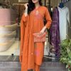 Orange Chanderi Embroidery Mirror Work Salar Suit