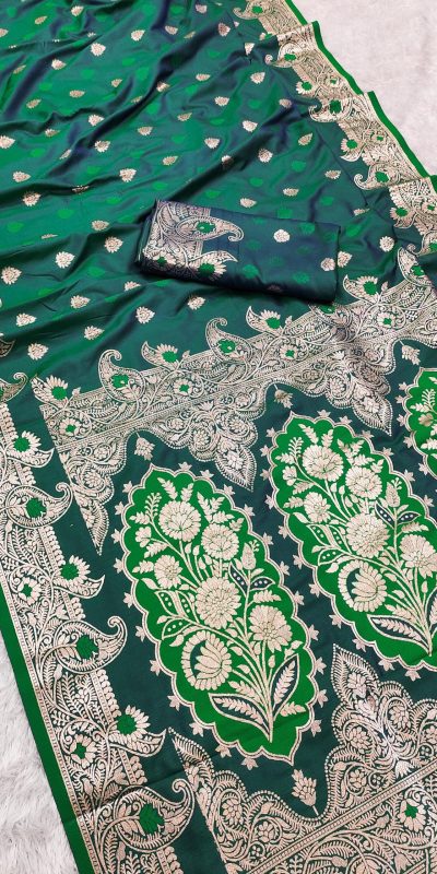 Parrot Green Banarasi Lace Zari Work Saree