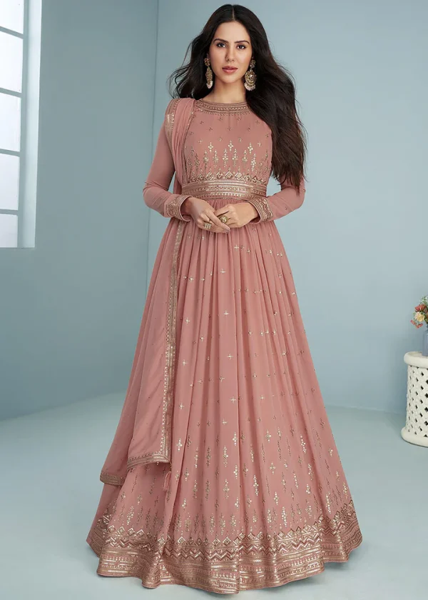 FC 9293 Peach Georgette Salwar Suit with Embroidery Work. Wedding, Party, Festive, Events, Now at just ₹2649. Delivery 4-6 Working Days. Shop now. | Jump Suits, Salwar suit, Casual Suits, Creative suits, Designer Suits, Palazzo Suits, Party Wear Suits, Patiala Suits, Straight Suits