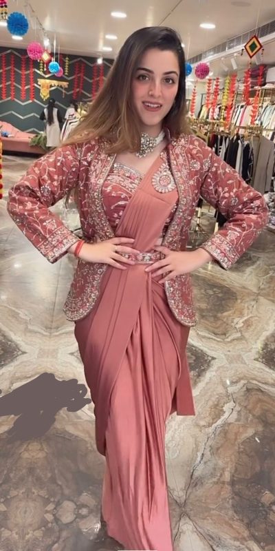 Peach Rangoli Silk Embroidery Work Saree