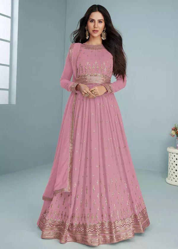 FC 9293 Pink Georgette Salwar Suit with Embroidery Work. Wedding, Party, Festive, Events, Now at just ₹2649. Delivery 4-6 Working Days. Shop now. | Jump Suits, Salwar suit, Casual Suits, Creative suits, Designer Suits, Palazzo Suits, Party Wear Suits, Patiala Suits, Straight Suits