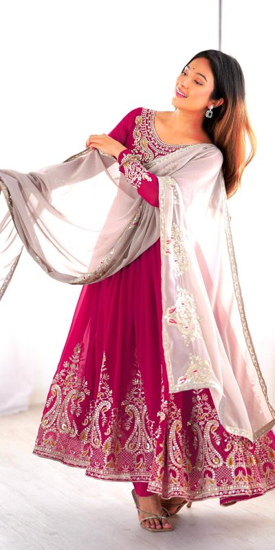 ZF 5008 Pink Georgette Gown with Embroidery Work. Wedding, Party, Festive, Events, Special Price ₹2049. Delivery 4-6 Working Days. Shop now. | Jump Suits, Salwar suit, Casual Suits, Creative suits, Designer Suits, Palazzo Suits, Party Wear Suits, Patiala Suits, Straight Suits