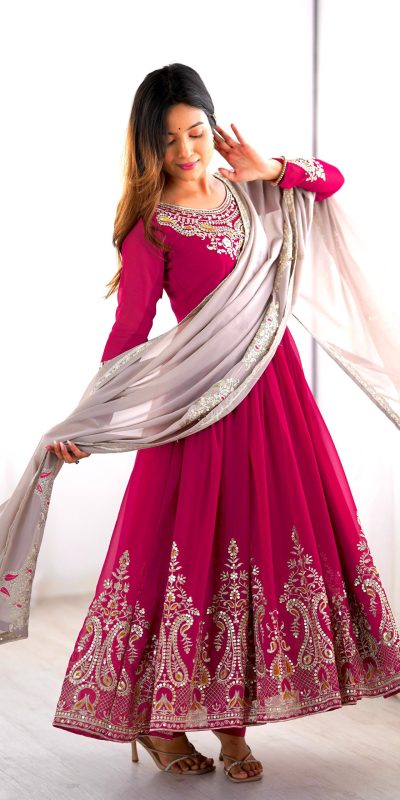 ZF 5008 Pink Georgette Gown with Embroidery Work. Wedding, Party, Festive, Events, Special Price ₹2049. Delivery 4-6 Working Days. Shop now. | Jump Suits, Salwar suit, Casual Suits, Creative suits, Designer Suits, Palazzo Suits, Party Wear Suits, Patiala Suits, Straight Suits