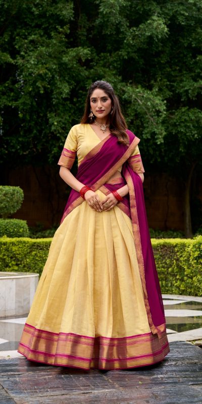 Pink Kanchipuram Zari Lace Work Lehenga Choli