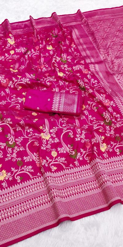 Pink Khaddi Pashmina Lace Zari Work Saree