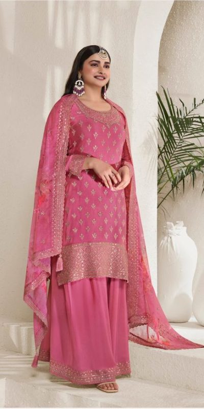 Pink Viscose Chinon Embroidery Work Salwar Suit