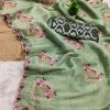 Pista Paper Silk Crush With Embroider Saree