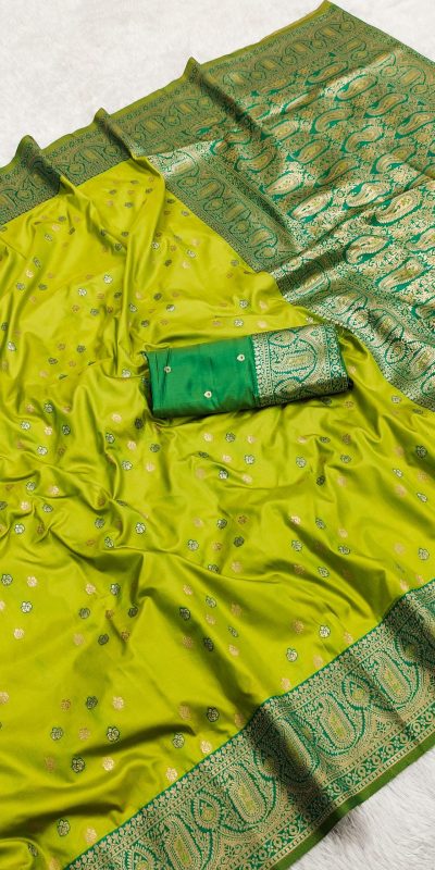 Pista Rich Banarasi Silk Zari Lace Work Saree