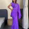 Purple Fox Georgette Embroidery Work Saree