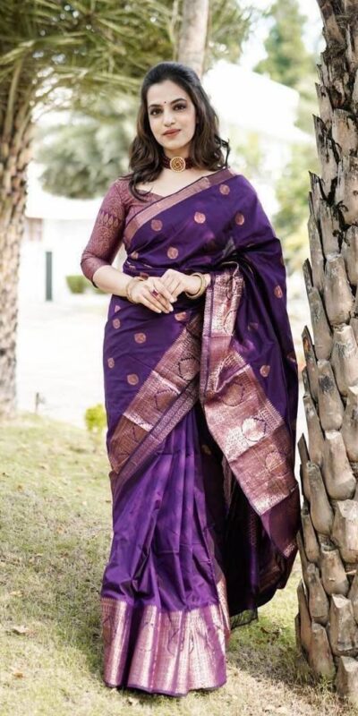 KPR 128 Purple Color Soft Lichi Silk Saree with Lace Work & Lace Border. Get it for ₹1349. Delivery 4-6 Working Days. Shop now. | Designer Sarees, Embroidered Sarees, Sarees, Bollywood Sarees, Creative Sarees, Ethnic Saree, Modern Digital sarees, Party Wear Sarees