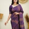 Purple Soft Lichi Silk Rich Pallu Work Border Saree