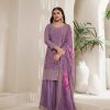 Purple Viscose Chinon Embroidery Work Salwar Suit
