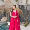 Rani Pink Roman Silk Chanderi Mirror Work Gown