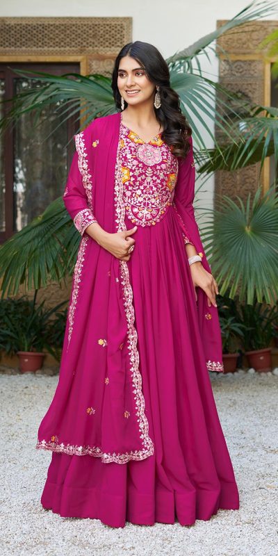 Ram 105 Rani Pink Star Georgette Gown with Embroidery Work & Thread Embroidery. Get it for ₹2049. Delivery 4-6 Working Days. Shop now. | Jump Suits, Salwar suit, Casual Suits, Creative suits, Designer Suits, Palazzo Suits, Party Wear Suits, Patiala Suits, Straight Suits