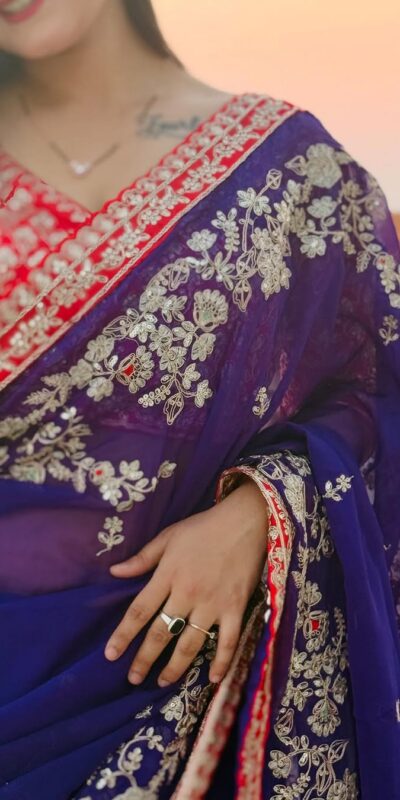 BT 411 Royal Blue in Georgette Embroidery Work & Lace Work Saree . Grab it for ₹1999. Delivery 4-6 Working Days. Shop now. | Designer Sarees, Embroidered Sarees, Sarees, Bollywood Sarees, Creative Sarees, Ethnic Saree, Modern Digital sarees, Party Wear Sarees