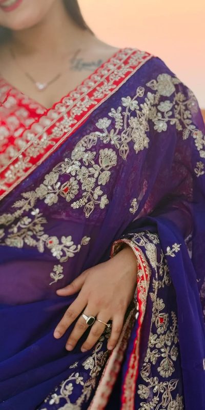 BT 411 Royal Blue in Georgette Embroidery Work & Lace Work Saree . Grab it for ₹1999. Delivery 4-6 Working Days. Shop now. | Designer Sarees, Embroidered Sarees, Sarees, Bollywood Sarees, Creative Sarees, Ethnic Saree, Modern Digital sarees, Party Wear Sarees