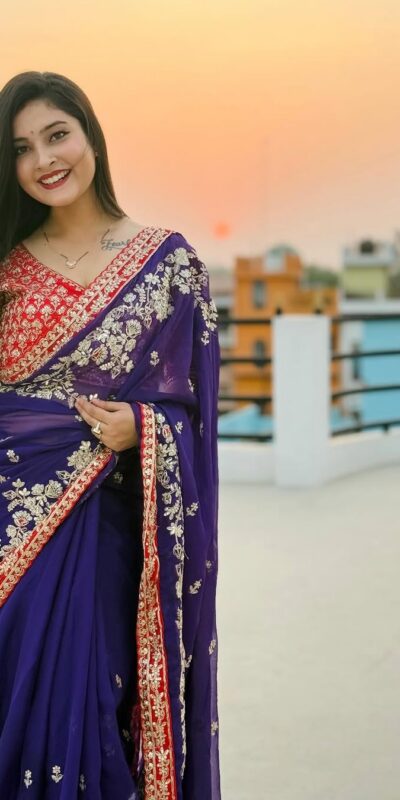 BT 411 Royal Blue in Georgette Embroidery Work & Lace Work Saree . Grab it for ₹1999. Delivery 4-6 Working Days. Shop now. | Designer Sarees, Embroidered Sarees, Sarees, Bollywood Sarees, Creative Sarees, Ethnic Saree, Modern Digital sarees, Party Wear Sarees