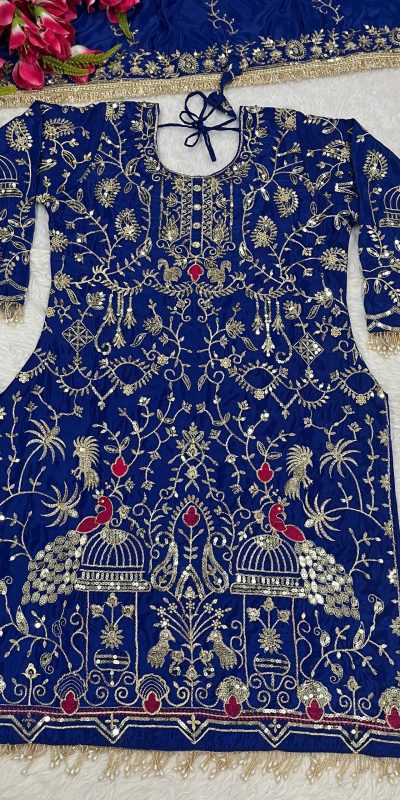 Royal Blue Natural Crep Embroidery Work Salwar Suit