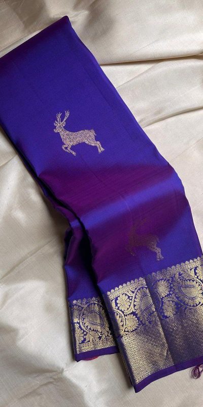 Royal Blue Soft Lichi Silk Lace Zari Work Saree